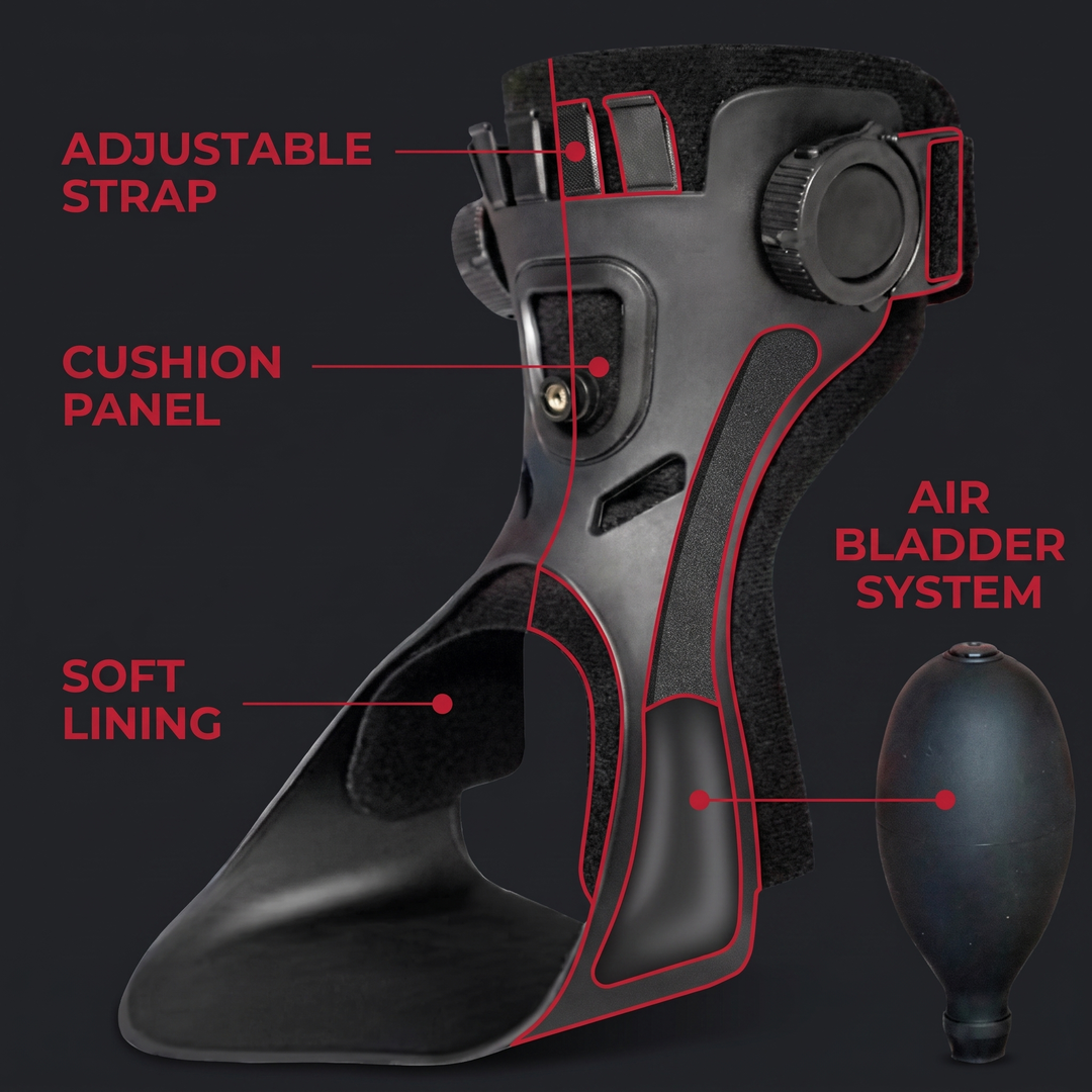 Adjustable Ankle Foot Orthosis Foot Drop Brace with Inflatable Air Cushion Unilateral Support Posture Correction Unisex AFO Brace for Rehabilitation Mobility Recovery Home Use