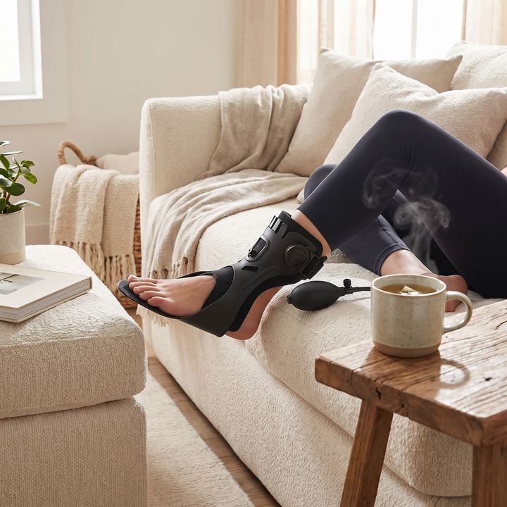 Adjustable Ankle Foot Orthosis Foot Drop Brace with Inflatable Air Cushion Unilateral Support Posture Correction Unisex AFO Brace for Rehabilitation Mobility Recovery Home Use