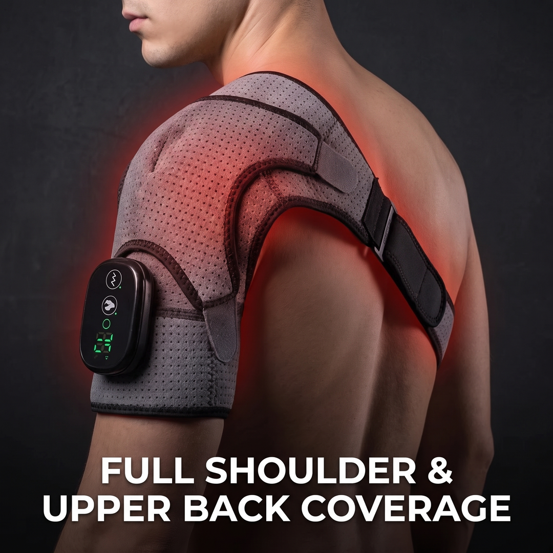 Adjustable Electric Heating Shoulder Massage Belt Shoulder Support Brace with LED Hot Compress Therapy Wrap for Shoulder Back Neck Pain Relief Recovery