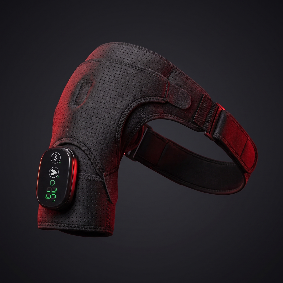 Adjustable Electric Heating Shoulder Massage Belt Shoulder Support Brace with LED Hot Compress Therapy Wrap for Shoulder Back Neck Pain Relief Recovery