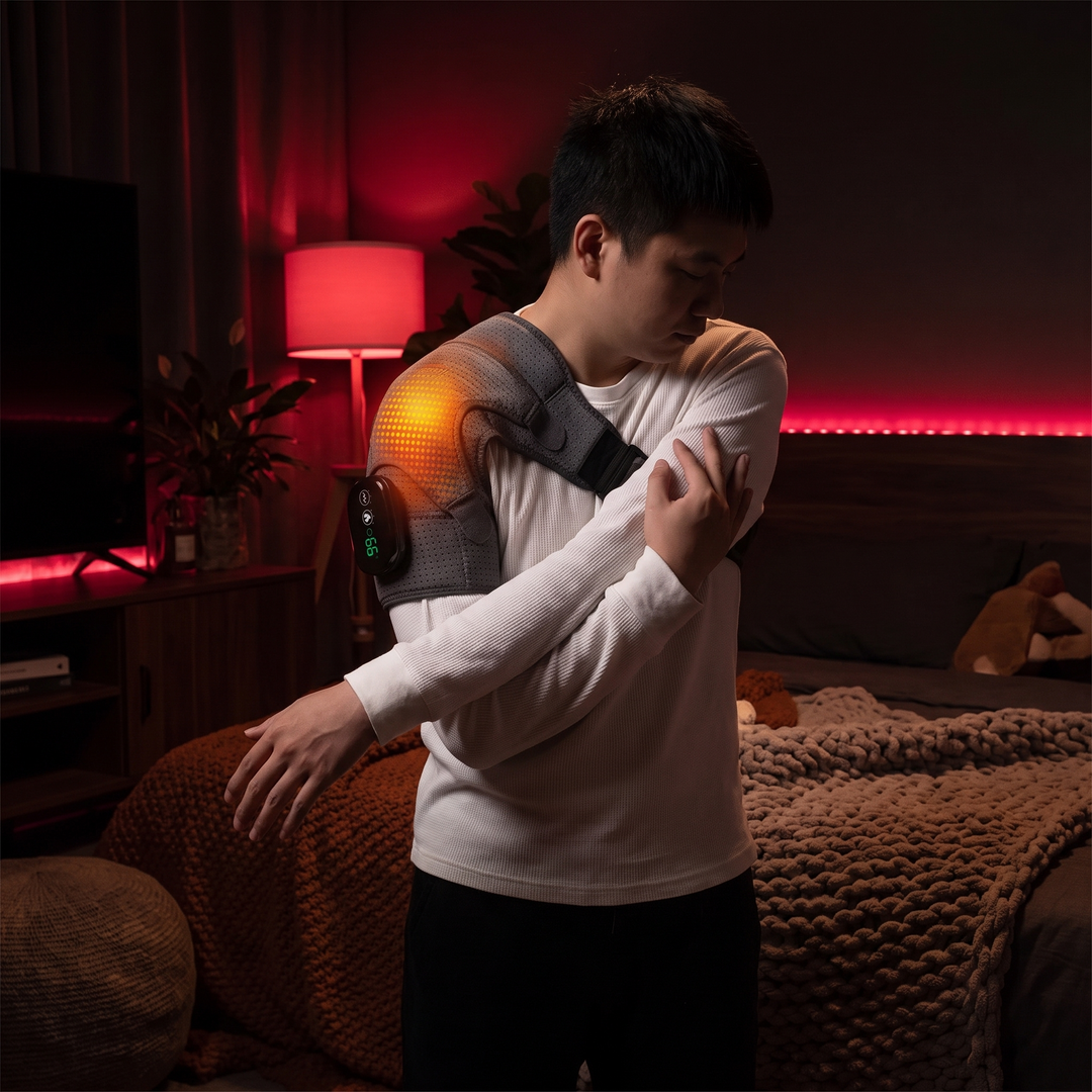 Adjustable Electric Heating Shoulder Massage Belt Shoulder Support Brace with LED Hot Compress Therapy Wrap for Shoulder Back Neck Pain Relief Recovery