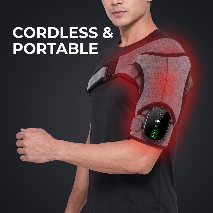 Adjustable Electric Heating Shoulder Massage Belt Shoulder Support Brace with LED Hot Compress Therapy Wrap for Shoulder Back Neck Pain Relief Recovery