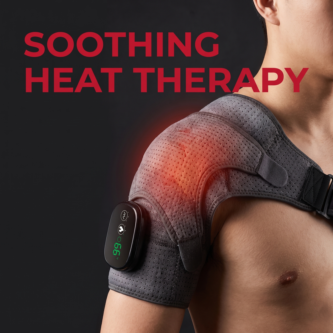 Adjustable Electric Heating Shoulder Massage Belt Shoulder Support Brace with LED Hot Compress Therapy Wrap for Shoulder Back Neck Pain Relief Recovery