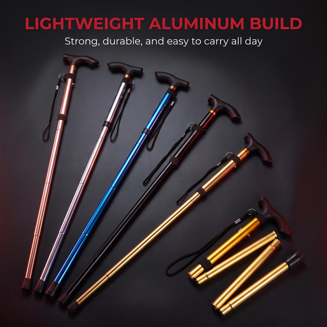 Adjustable Folding Walking Stick Telescopic Trekking Pole Lightweight Cane for Elderly Outdoor Hiking Mobility Support Home Use