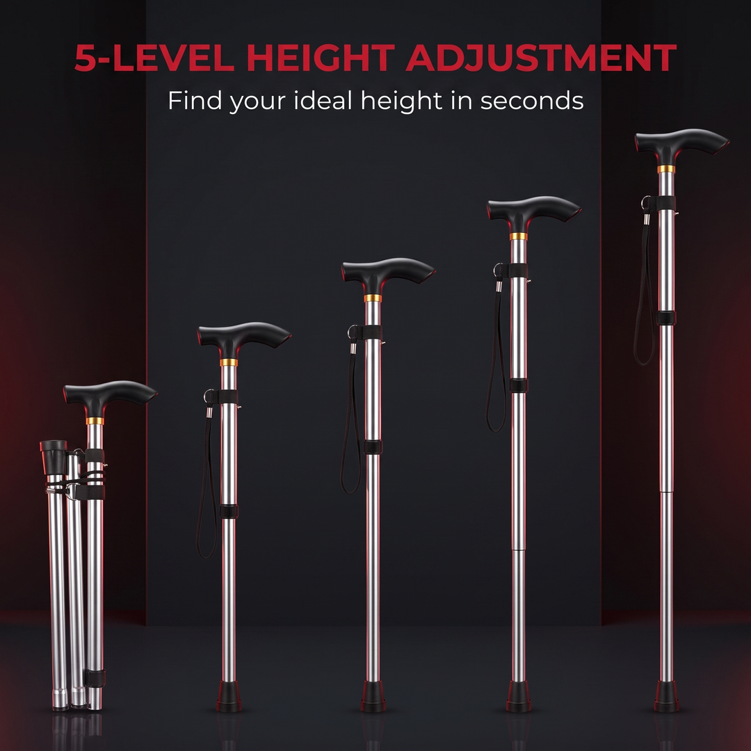 Adjustable Folding Walking Stick Telescopic Trekking Pole Lightweight Cane for Elderly Outdoor Hiking Mobility Support Home Use