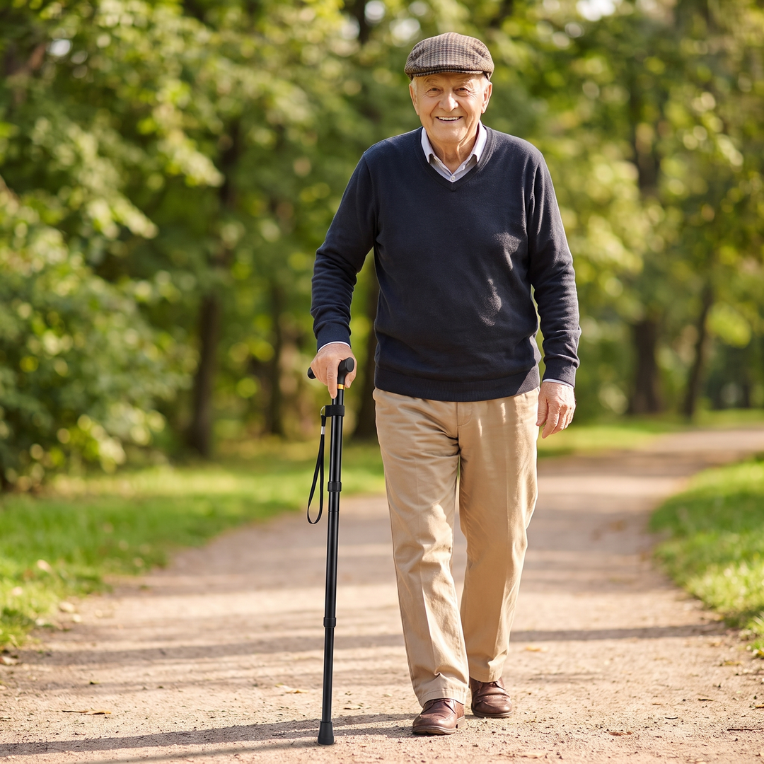 Adjustable Folding Walking Stick Telescopic Trekking Pole Lightweight Cane for Elderly Outdoor Hiking Mobility Support Home Use