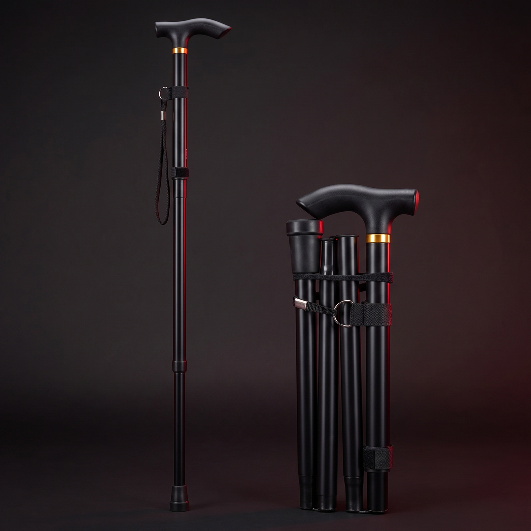 Adjustable Folding Walking Stick Telescopic Trekking Pole Lightweight Cane for Elderly Outdoor Hiking Mobility Support Home Use