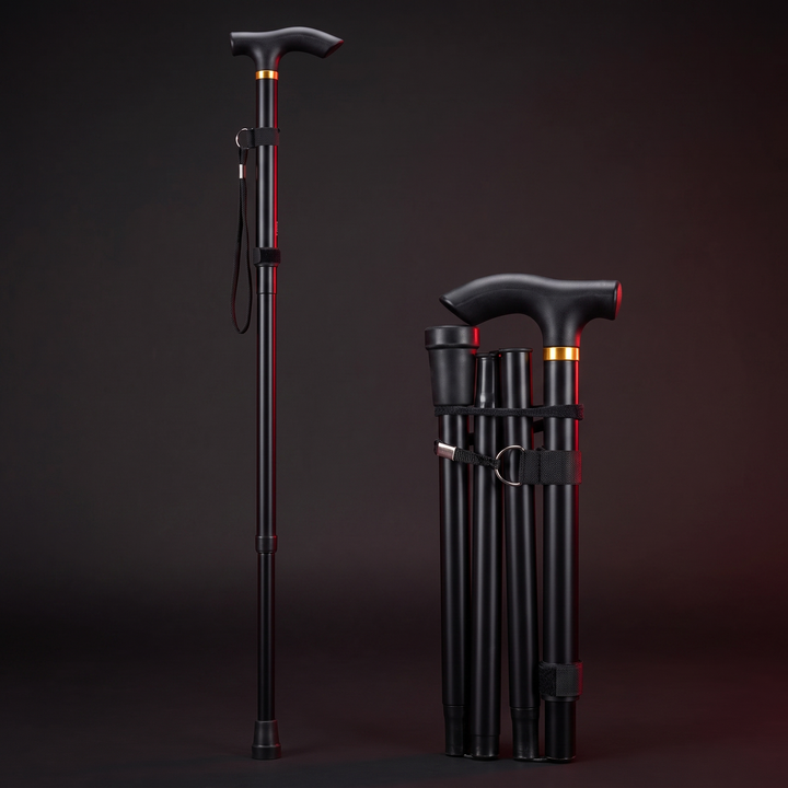 Adjustable Folding Walking Stick Telescopic Trekking Pole Lightweight Cane for Elderly Outdoor Hiking Mobility Support Home Use