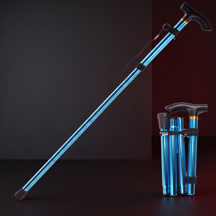 Adjustable Folding Walking Stick Telescopic Trekking Pole Lightweight Cane for Elderly Outdoor Hiking Mobility Support Home Use