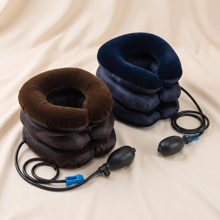 Adjustable Inflatable Neck Stretcher Cervical Traction Device Air Pump Neck Brace 3-Chamber Support for Stress Relief Home Office Use Men Women