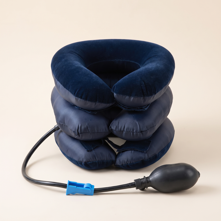 Adjustable Inflatable Neck Stretcher Cervical Traction Device Air Pump Neck Brace 3-Chamber Support for Stress Relief Home Office Use Men Women