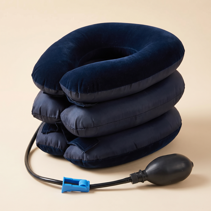 Adjustable Inflatable Neck Stretcher Cervical Traction Device Air Pump Neck Brace 3-Chamber Support for Stress Relief Home Office Use Men Women