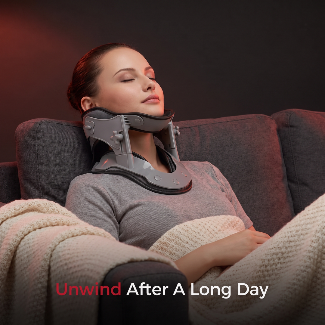 Adjustable Infrared Heating Neck Traction Collar Cervical Support Brace Neck Stretcher for Pain Relief Posture Correction Physiotherapy Recovery Home Use