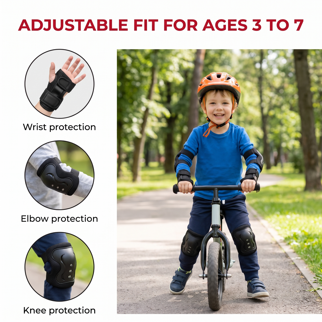 Adjustable Kids Knee Pads Elbow Pads Wrist Guards 6 Piece Protective Gear Set for Toddlers Boys Girls Skating Cycling Safety Protection Age 3 to 7