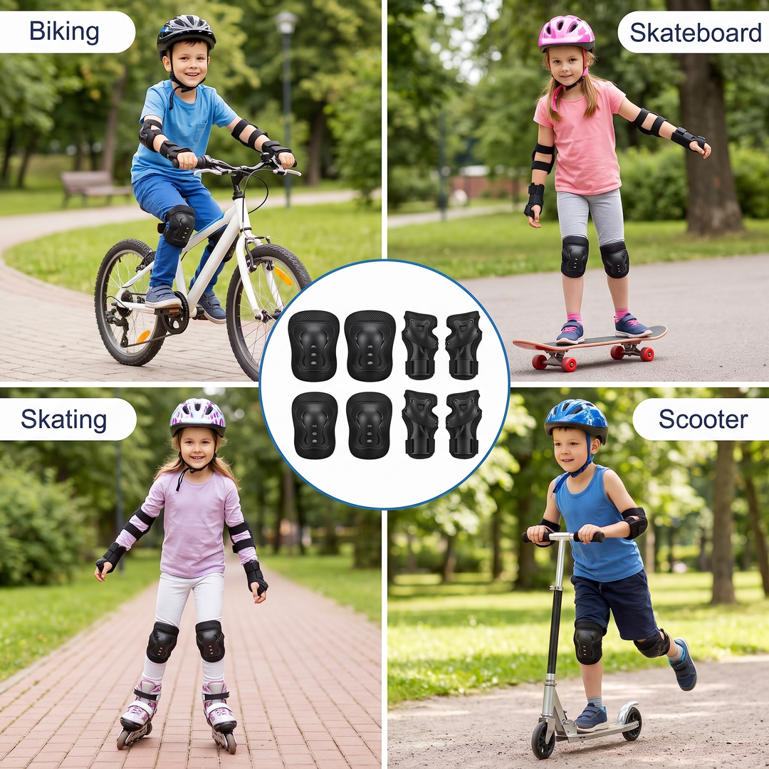 Adjustable Kids Knee Pads Elbow Pads Wrist Guards 6 Piece Protective Gear Set for Toddlers Boys Girls Skating Cycling Safety Protection Age 3 to 7