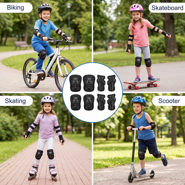 Adjustable Kids Knee Pads Elbow Pads Wrist Guards 6 Piece Protective Gear Set for Toddlers Boys Girls Skating Cycling Safety Protection Age 3 to 7