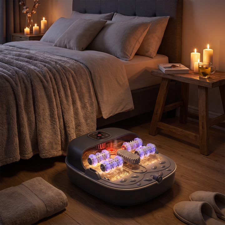 Collapsible Foot Spa Bath with Heat Bubbles Temperature Control Foot Massager Foldable Foot Soak Basin with Side Supports Leakage Protector Home Recovery Relaxation