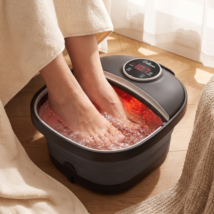 Collapsible Foot Spa Bath with Heat Bubbles Temperature Control Foot Massager Foldable Foot Soak Basin with Side Supports Leakage Protector Home Recovery Relaxation