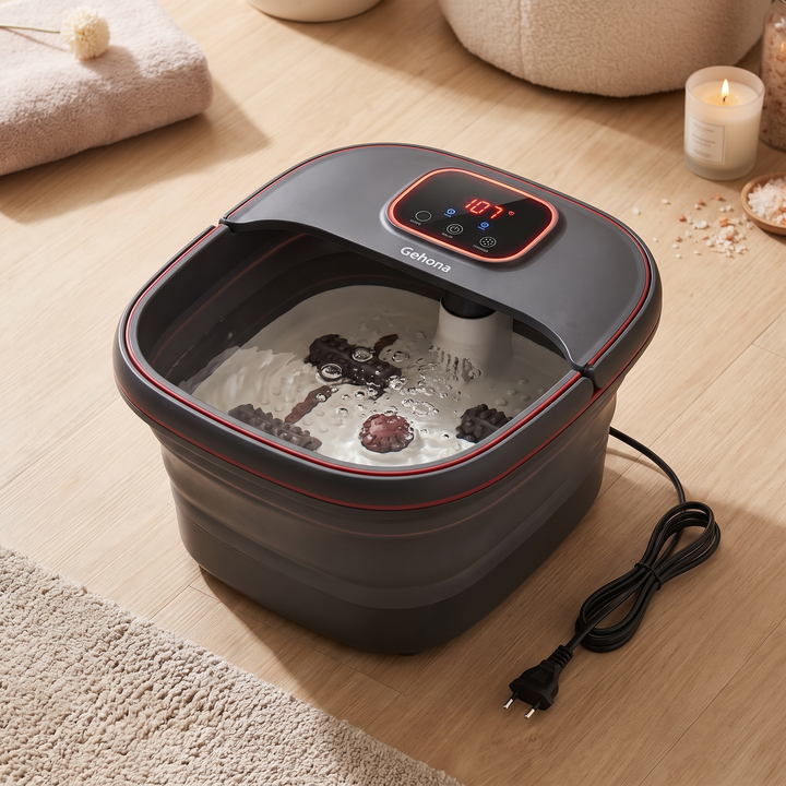 Collapsible Foot Spa Bath with Heat Bubbles Temperature Control Foot Massager Foldable Foot Soak Basin with Side Supports Leakage Protector Home Recovery Relaxation