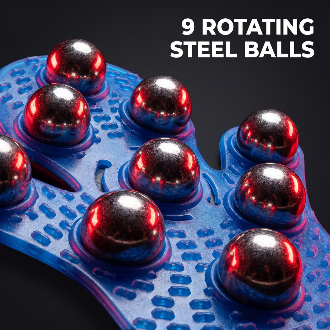 Ergonomic 360° Rotating Body Massager 9 Steel Ball Roller Full Body Muscle Relief Tool Silicone Grip Abdomen Leg Back Massage Recovery