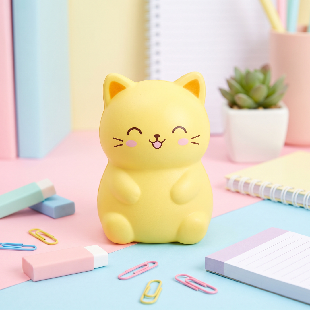 Ergonomic Cat Squishy Stress Relief Toy PU Foam Slow Rising Squeeze Ball Sensory Fidget Toy Anxiety Relief Desktop Ornament for Adults and Kids