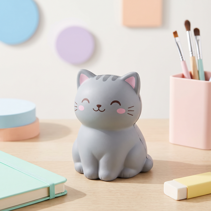 Ergonomic Cat Squishy Stress Relief Toy PU Foam Slow Rising Squeeze Ball Sensory Fidget Toy Anxiety Relief Desktop Ornament for Adults and Kids