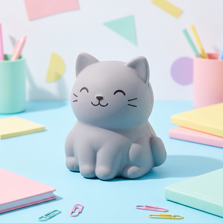 Ergonomic Cat Squishy Stress Relief Toy PU Foam Slow Rising Squeeze Ball Sensory Fidget Toy Anxiety Relief Desktop Ornament for Adults and Kids