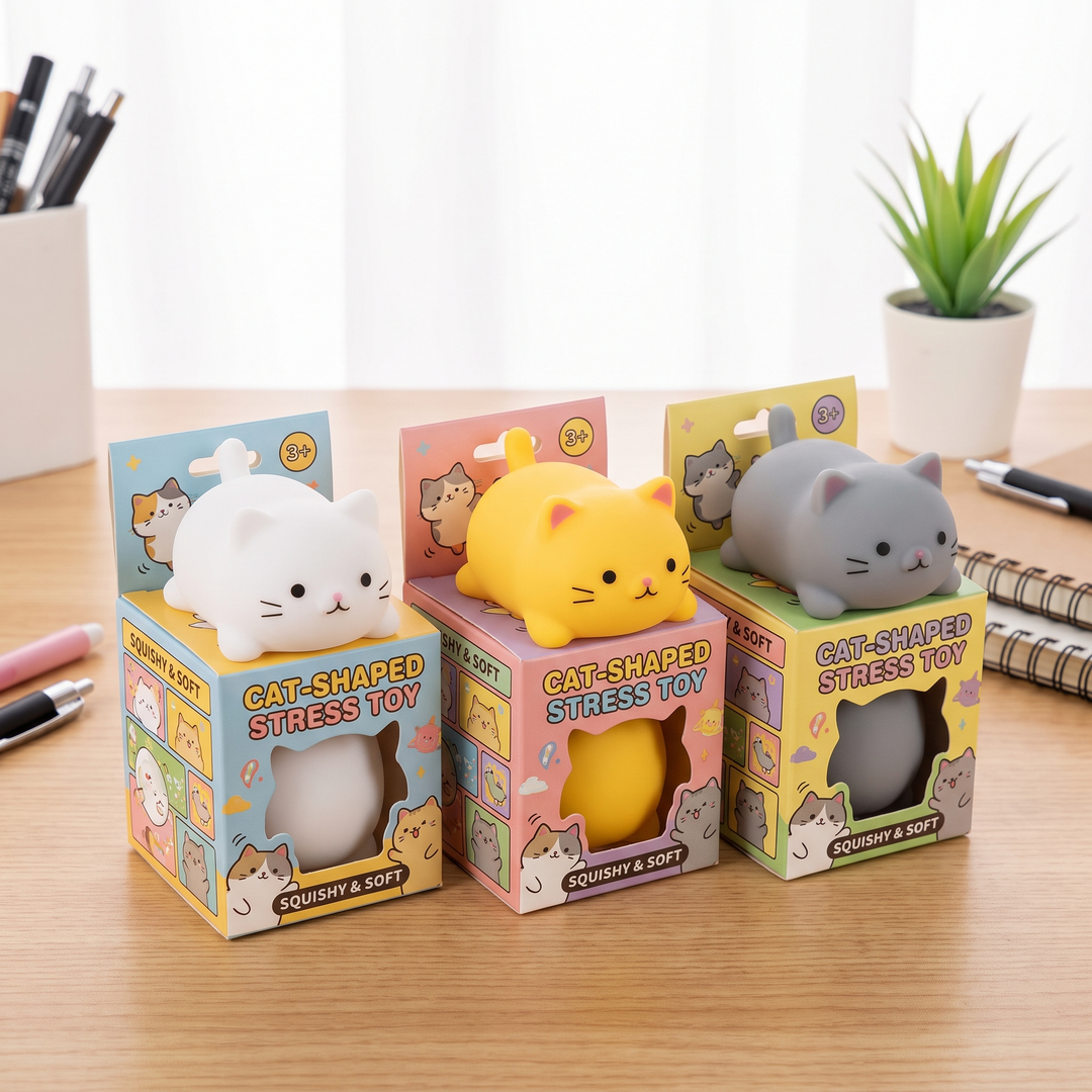 Ergonomic Cat Squishy Stress Relief Toy PU Foam Slow Rising Squeeze Ball Sensory Fidget Toy Anxiety Relief Desktop Ornament for Adults and Kids