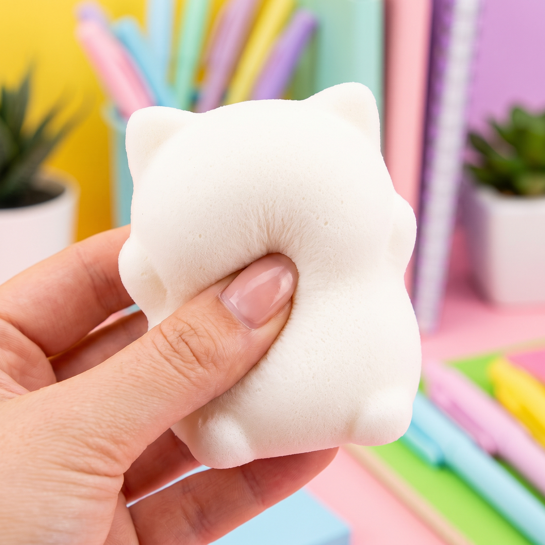Ergonomic Cat Squishy Stress Relief Toy PU Foam Slow Rising Squeeze Ball Sensory Fidget Toy Anxiety Relief Desktop Ornament for Adults and Kids