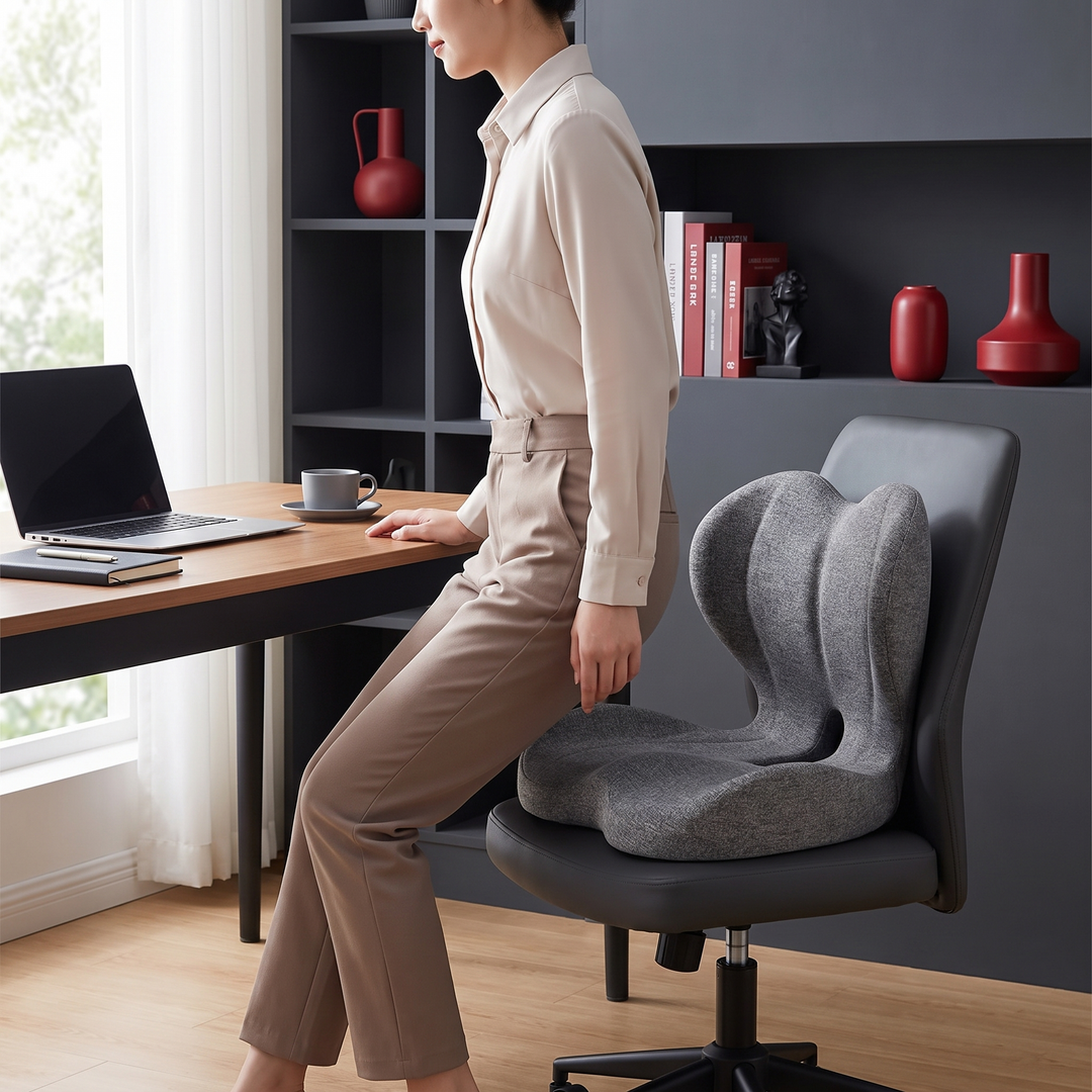 Ergonomic Lumbar Support Seat Cushion with Memory Foam Backrest Pad for Office Chair Car Seat Wheelchair Coccyx Tailbone Relief Back Support Cushion