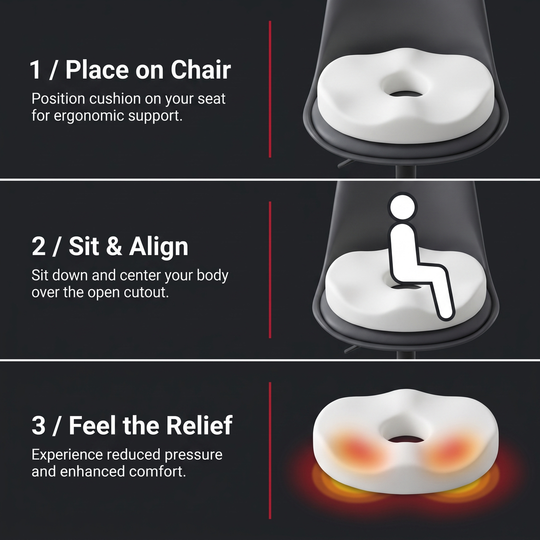 Ergonomic Memory Foam Donut Seat Cushion Coccyx Support Pillow for Tailbone Pain Sciatica Hemorrhoids Pressure Relief Office Chair Home Use