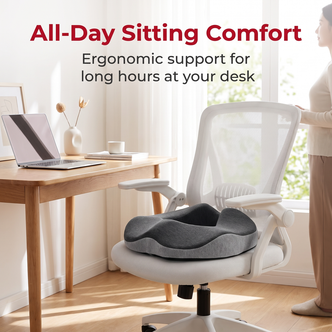 Ergonomic Memory Foam Donut Seat Cushion Coccyx Support Pillow for Tailbone Pain Sciatica Hemorrhoids Pressure Relief Office Chair Home Use