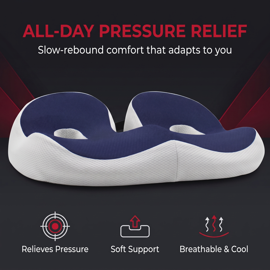 Ergonomic Memory Foam Seat Cushion Coccyx Tailbone Pain Relief Cushion Pressure Relief Office Chair Pad Slow Rebound Foam Sitting Pad for Home Office Wheelchair Daily Use
