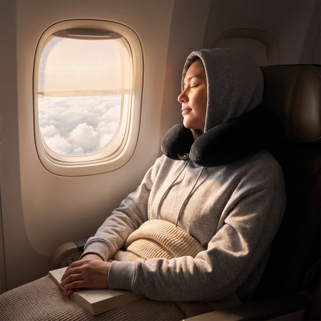 Ergonomic Travel Neck Pillow Memory Foam U-Shaped Neck Support Pillow Adjustable Portable Soft Cervical Rest Pillow for Travel Sleep Office Nap Recovery