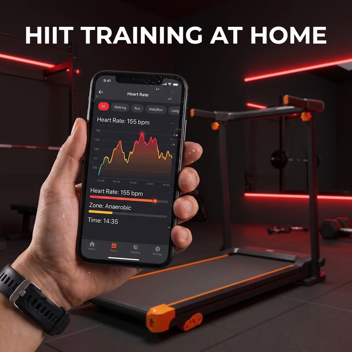 Foldable Walking Pad Treadmill with 12% Incline 12 HIIT Modes 300LB Capacity Home Gym Treadmill with App Heart Rate LED Display Speaker