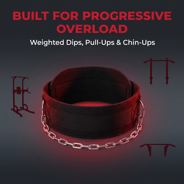 Heavy-Duty Dip Belt for Weightlifting with Chain Neoprene Waist Belt for Pull Ups Chin Ups Strength Training Home Gym Fitness Workout