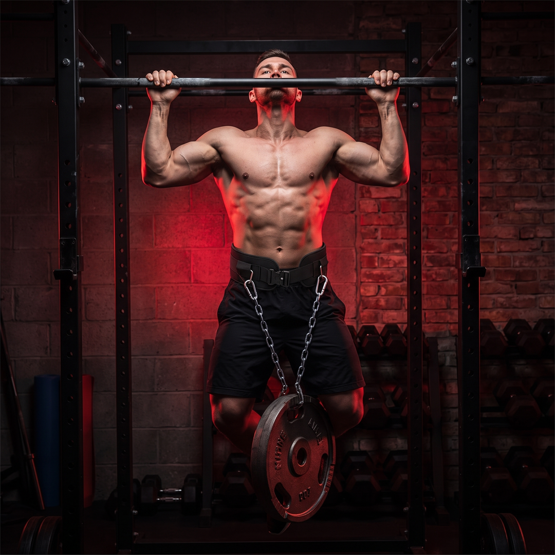 Heavy-Duty Dip Belt for Weightlifting with Chain Neoprene Waist Belt for Pull Ups Chin Ups Strength Training Home Gym Fitness Workout