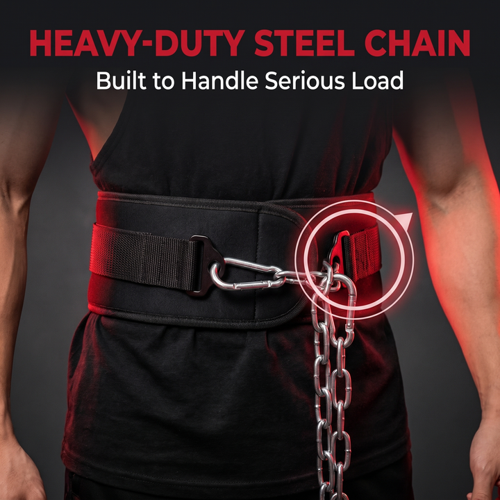 Heavy-Duty Dip Belt for Weightlifting with Chain Neoprene Waist Belt for Pull Ups Chin Ups Strength Training Home Gym Fitness Workout