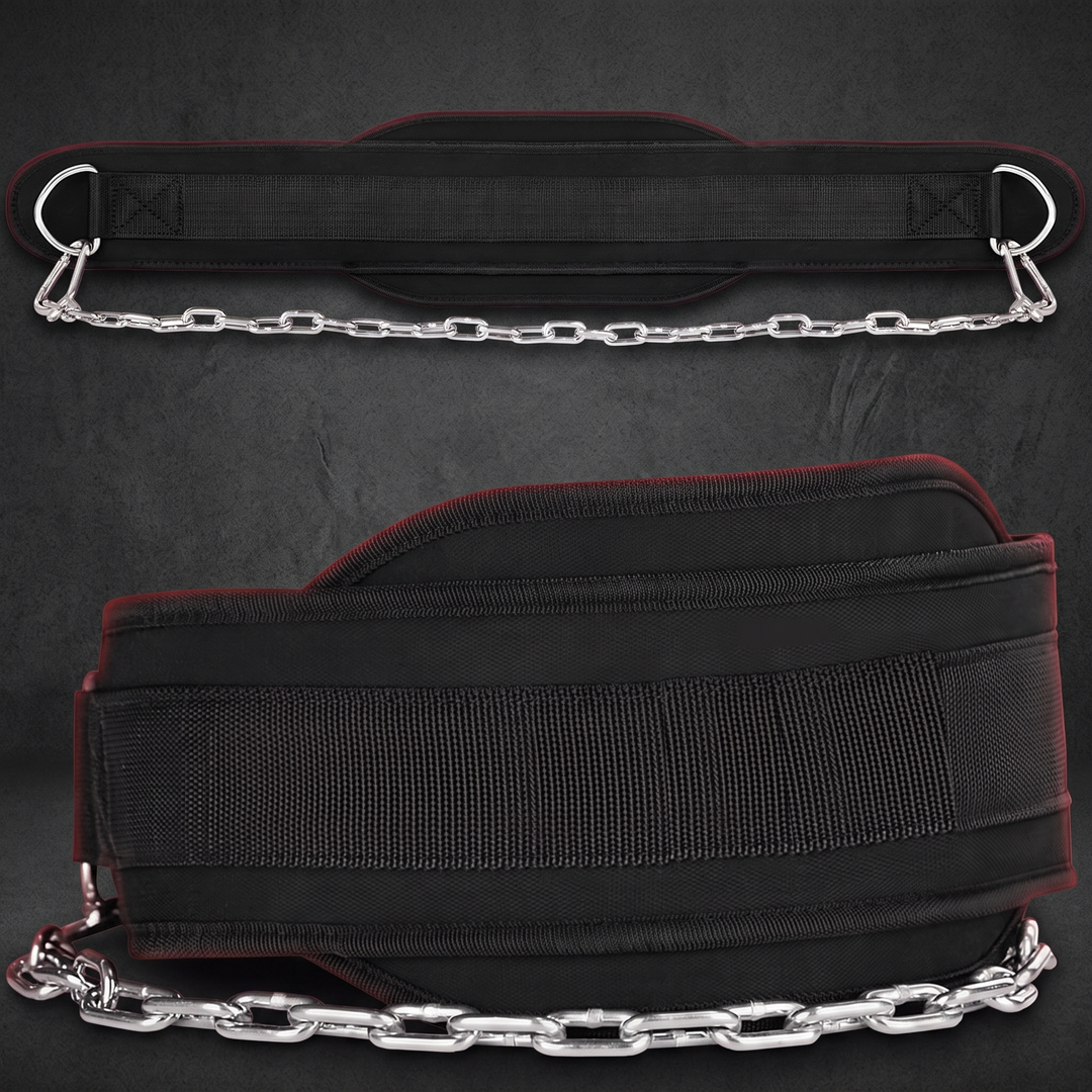 Heavy-Duty Dip Belt for Weightlifting with Chain Neoprene Waist Belt for Pull Ups Chin Ups Strength Training Home Gym Fitness Workout