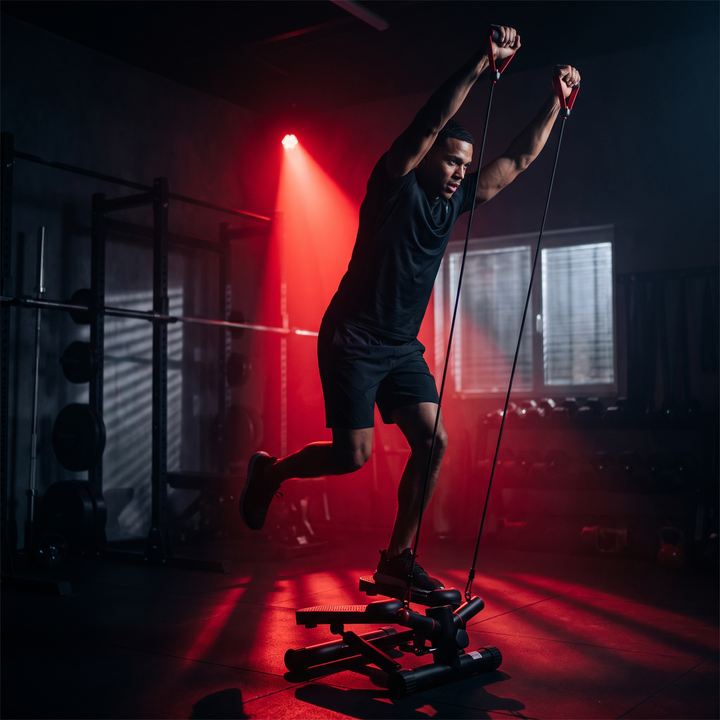 Heavy-Duty Mini Stepper with Resistance Bands LCD Monitor 300 LBS Capacity Hydraulic Compact Home Cardio Stepper Machine No Assembly Required