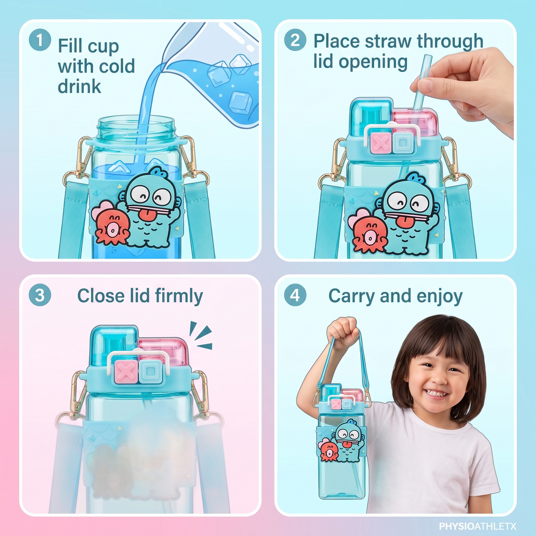 Kawaii Cartoon Character Large Capacity Plastic Straw Cup Portable Water Tumbler with Lid Cute Novelty Drinkware Gift for Friends Daily Use