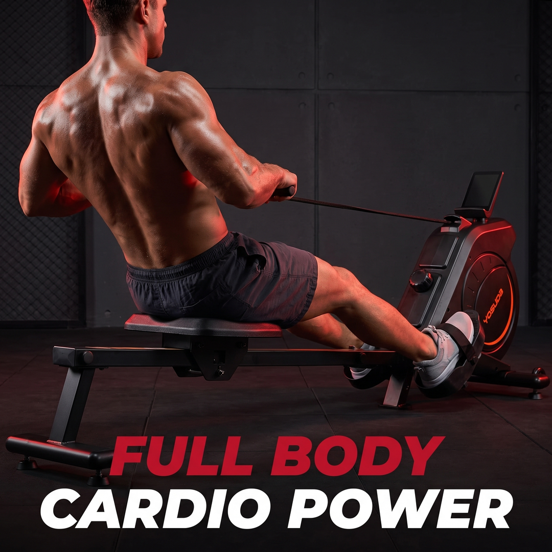 Magnetic Rowing Machine Home Gym Rower 350 LB Capacity LCD Monitor Tablet Holder Comfortable Seat Full Body Cardio Fitness Training Machine