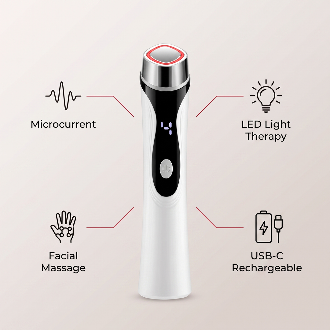 Professional 4-in-1 Microcurrent Facial Device LED Light Therapy Skin Massager Contouring Lifting Firming Face Care Tool for Home Use