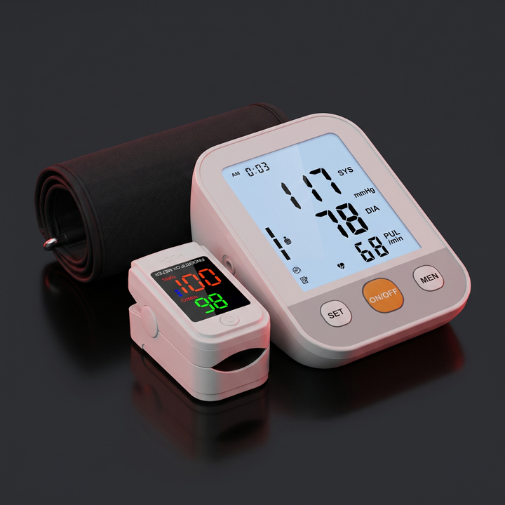 Professional Blood Pressure Monitor Kit with Finger Pulse Oximeter Heart Rate Blood Oxygen Monitor Home Health Monitoring Set