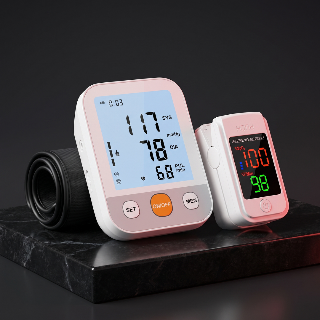 Professional Blood Pressure Monitor Kit with Finger Pulse Oximeter Heart Rate Blood Oxygen Monitor Home Health Monitoring Set