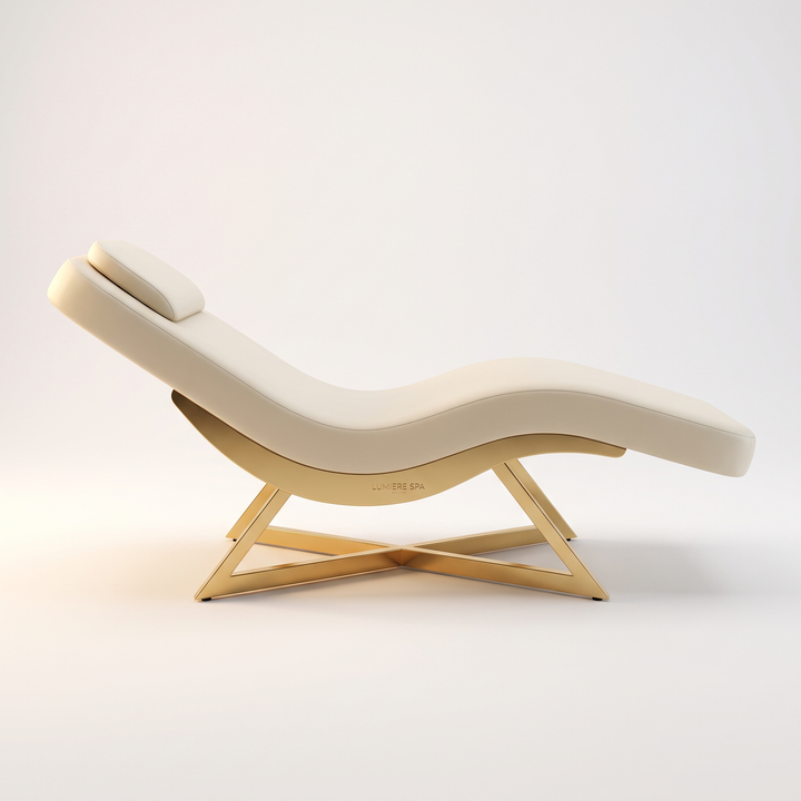 Professional Curved Reclining Facial Bed Adjustable Massage Treatment Table Beauty Salon Spa Lash Tattoo Microblading Cosmetic Bed Gold Cross Base