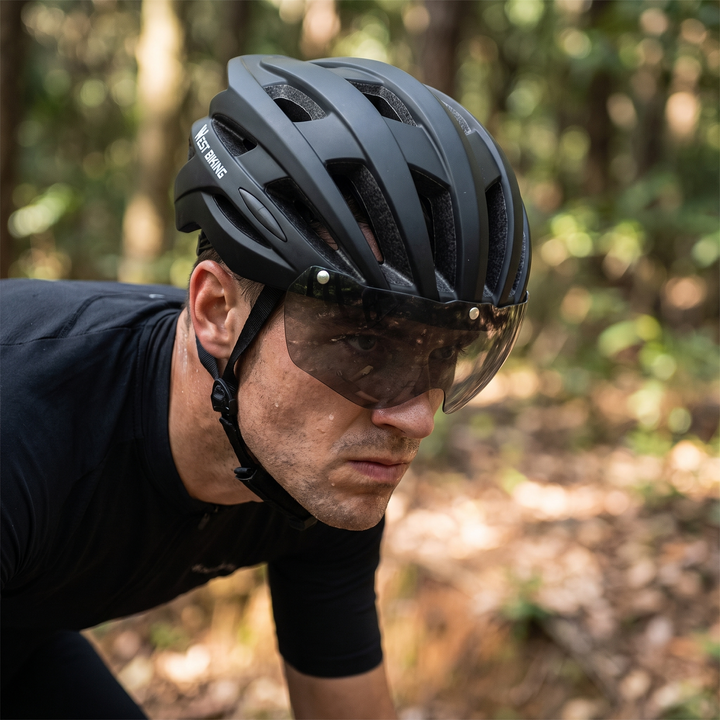 Professional Cycling Helmet with Magnetic Goggle Lens Integrated Moulding MTB Bike Helmet Breathable Ultralight Road Bicycle Safety Cap for Men Women