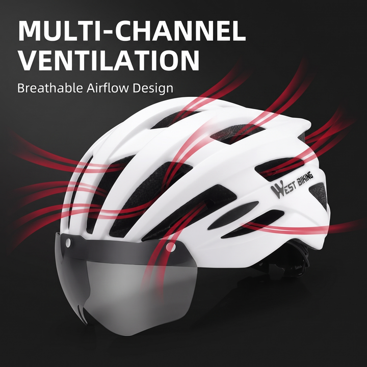 Professional Cycling Helmet with Magnetic Goggle Lens Integrated Moulding MTB Bike Helmet Breathable Ultralight Road Bicycle Safety Cap for Men Women
