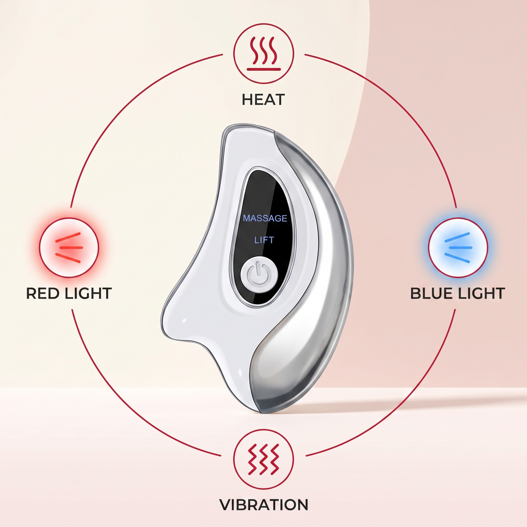 Professional Electric Gua Sha Face Massager Heated Scraping Board Red Blue Light Vibration Skin Rejuvenation Face Lifting Device Home Use