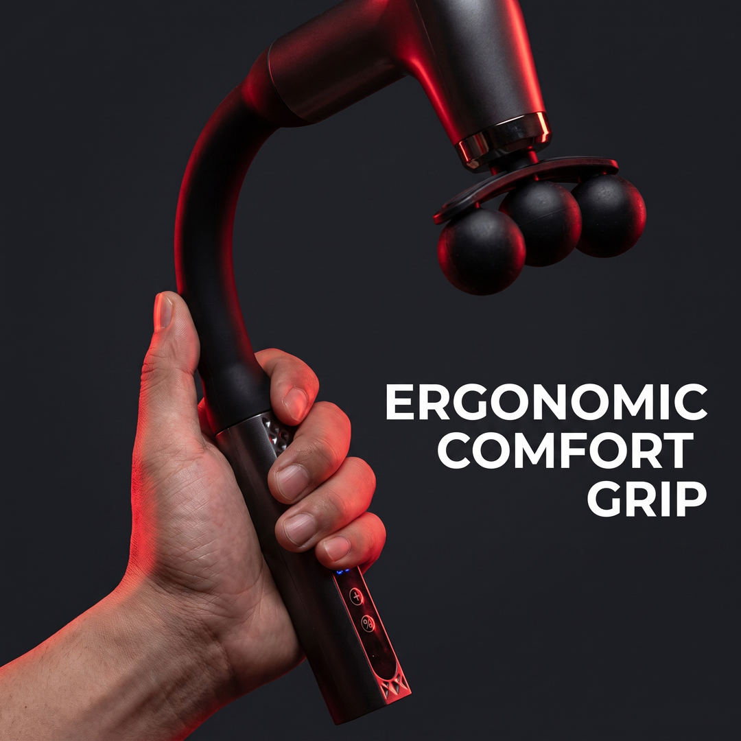 Professional Electric Massage Gun Long Bent Handle Deep Tissue Muscle Massager Rechargeable Percussion Massager for Back Neck Shoulders Muscle Relief Home Gym Recovery